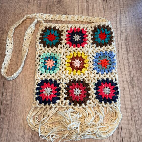 Boho Purse Crochet Multicolor Purse Fringe Bag NEW FAST SHIP Travel Bag - Picture 2 of 4